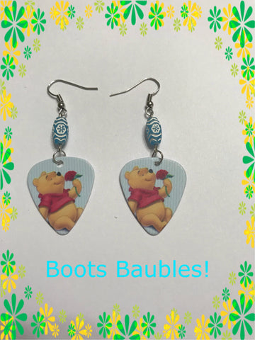 Winnie the Pooh guitar pick earrings