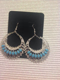 Large silver tone blue hoop earrings