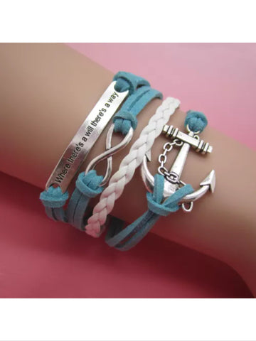 Where there's a will there's a way Nautical leather bracelet