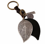 Leather leaf keychain