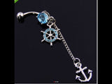 Rhinestone  anchor and ships wheel belly ring