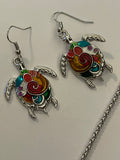 Multicolored turtle necklace and earrings