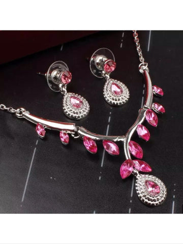 Pink rhinestone necklace and earrings