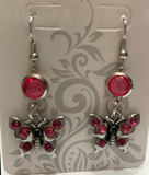 Pink rhinestone butterfly earrings