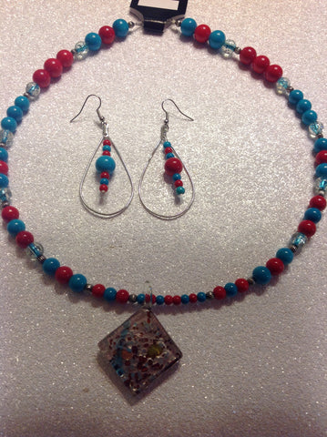 Teal and red necklace