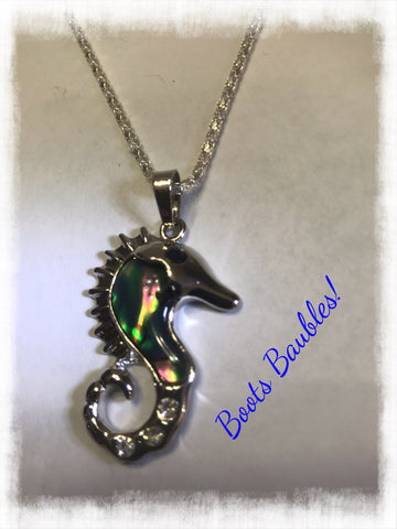 Abalone seahorse pendant necklace