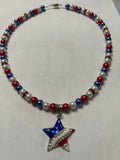 Red white and blue star pearl necklace