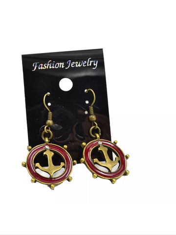 Red anchor earrings