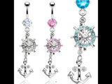 Rhinestone  anchor and ships wheel belly ring