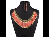 Bib style fringe necklace set