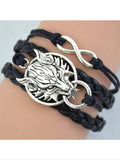 Leather wolf and lion charm bracelet