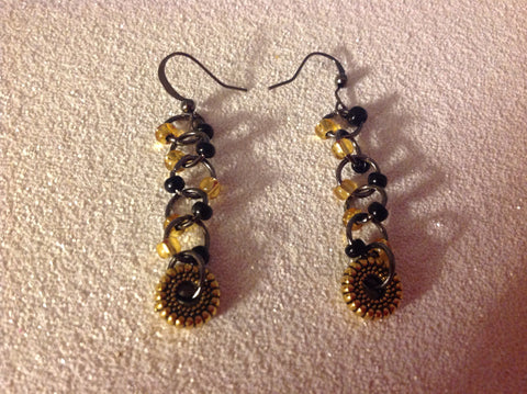 Steelers colors  (Black and gold) beaded dangle earrings