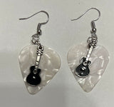 Guitar pick with guitar charm earrings