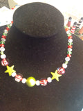 Red white and green star Christmas necklace