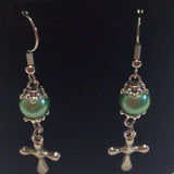 cross dangle earrings with an imitation pearl