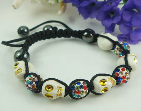 Skull shamballa beaded adjustable bracelet