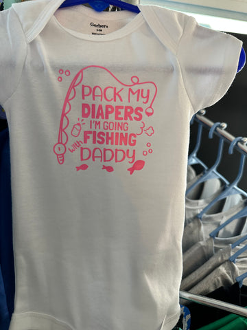Pack my diapers onesies fishing with daddy in pink