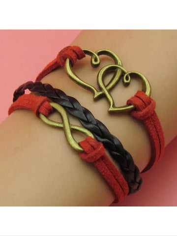 Red and black heart leather bracelet