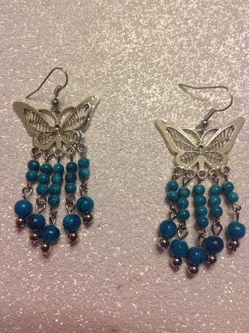 Teal butterfly earrings