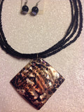 Leopard seed bead necklace with matching black earrings