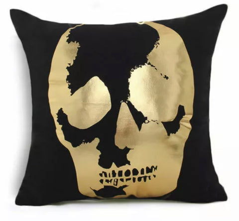 Black and gold skull pillow cover