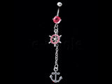 Rhinestone  anchor and ships wheel belly ring