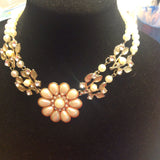 Pearl crystal flower bib style choker