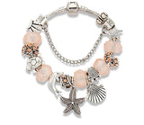 Nautical European style charm bracelets in blue or peach