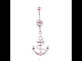 Rhinestone anchor belly navel ring